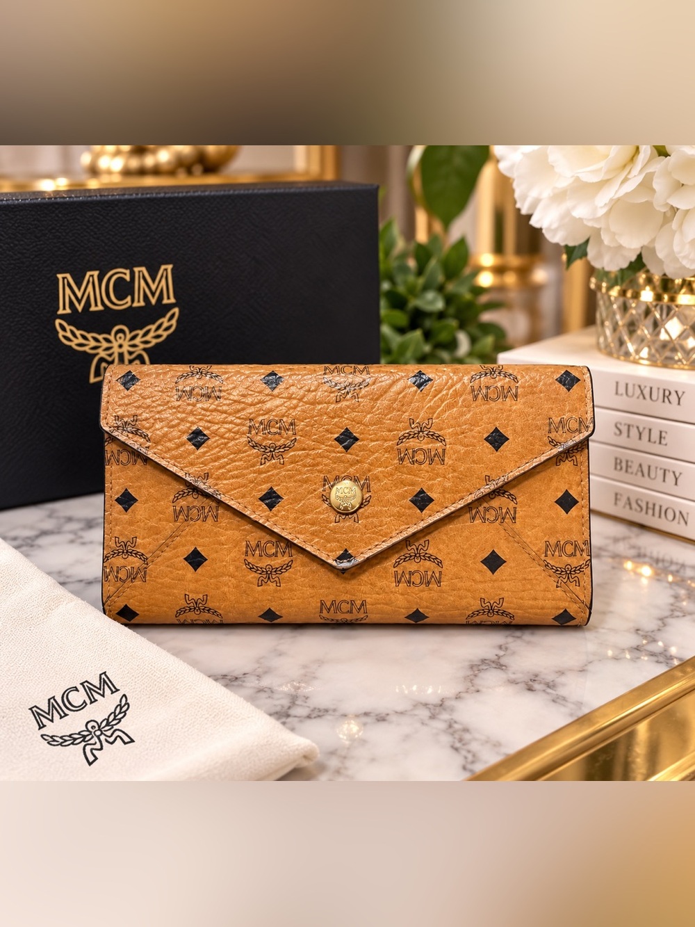 MCM Visetos Continental Envelope Wallet Cognac/Orange